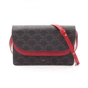 CELINE Triomphe Shoulder Crossbody Bag PVC coated canvas leather Black Used