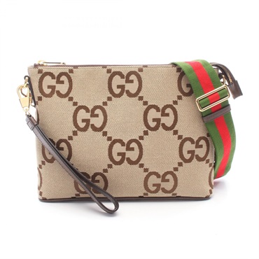 GUCCI Jumbo GG Messenger Shoulder Crossbody Bag 699130 canvas leather Beige Used