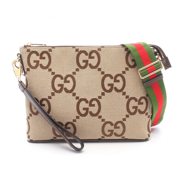 GUCCI Jumbo GG Messenger Shoulder Crossbody Bag 699130 canvas leather Beige Used