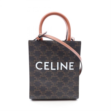 CELINE Mini Vertical cabas Triomphe Handbag canvas leather Black Brown Used