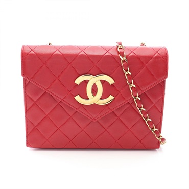 CHANEL Matelasse Jumbo COCO Mark Chain Shoulder Crossbody Bag leather Red Used
