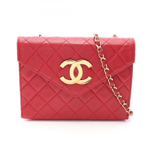 CHANEL Matelasse Jumbo COCO Mark Chain Shoulder Crossbody Bag leather Red Used