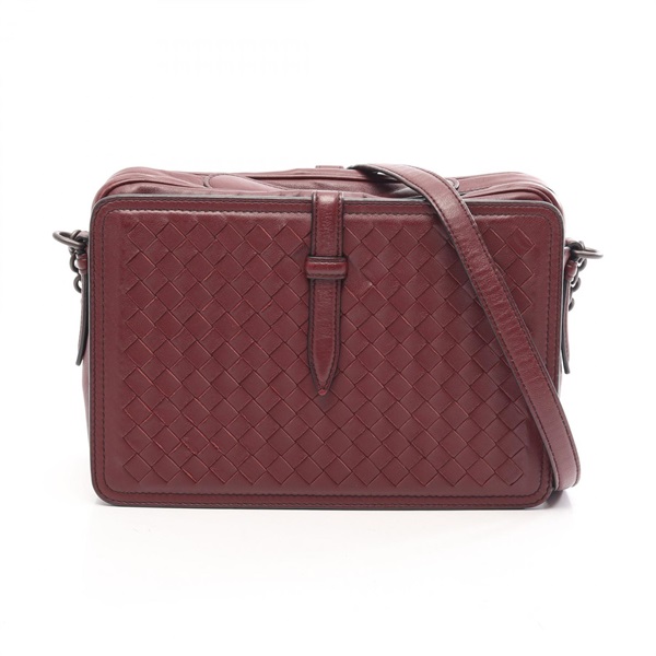 BOTTEGA VENETA Intrecciato Shoulder Bag Lambskin sheep leather Bordeaux Used