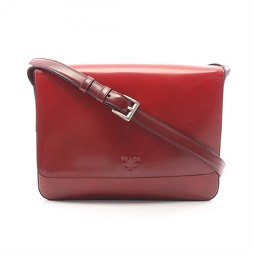PRADA Logo Shoulder Crossbody Bag leather Bordeaux Red SHW Used Women