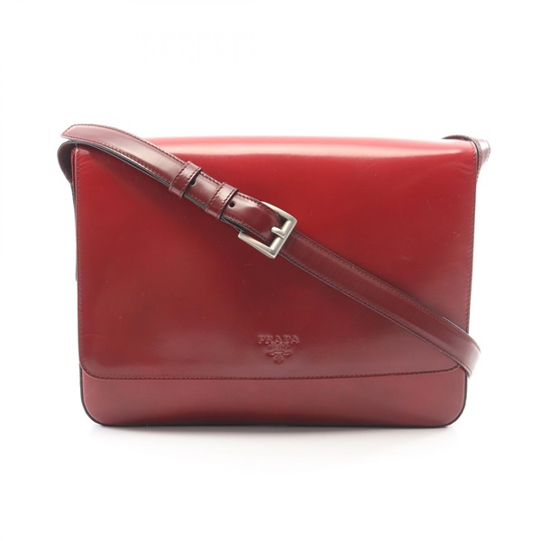 PRADA Logo Shoulder Crossbody Bag leather Bordeaux Red SHW Used Women