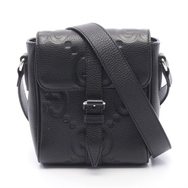 GUCCI Small Messenger Jumbo GG Shoulder Crossbody Bag 760235 leather Black Used