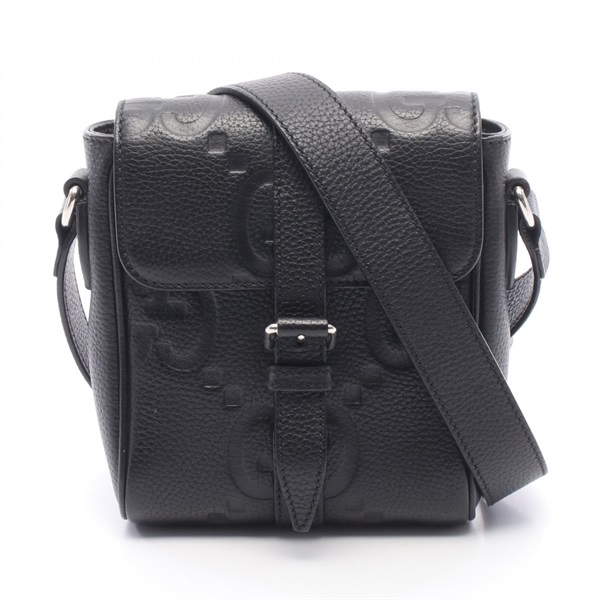 GUCCI Small Messenger Jumbo GG Shoulder Crossbody Bag 760235 leather Black Used