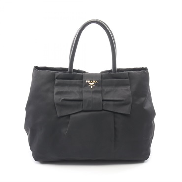 PRADA TESSUTO FIOCCO Ribbon Tote Handbag Nylon leather Black Used Women