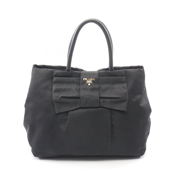 PRADA TESSUTO FIOCCO Ribbon Tote Handbag Nylon leather Black Used Women