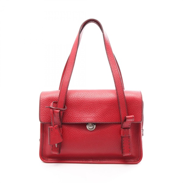 PRADA Triangle logo Shoulder Handbag leather Red Used Women