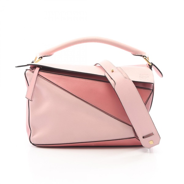 LOEWE Puzzle Medium Shoulder crossbody Handbag leather Pink Used Women
