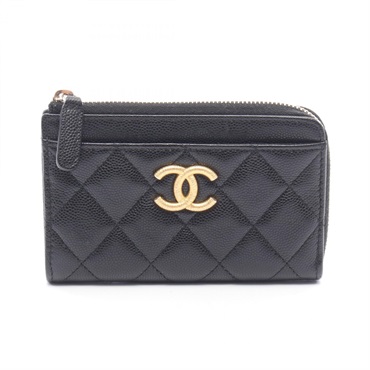 CHANEL Matelasse COCO Mark Fragment Case Coin purse AP4478 leather Black Used CC