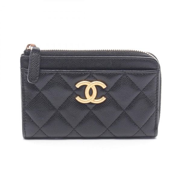 CHANEL Matelasse COCO Mark Fragment Case Coin purse AP4478 leather Black Used CC