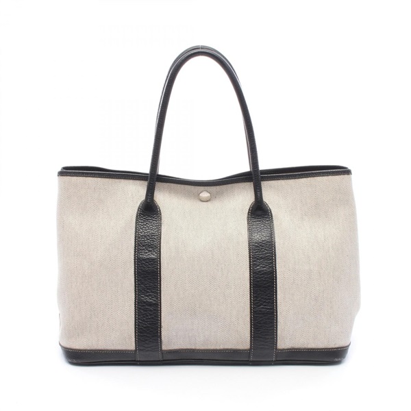 HERMES Garden party PM Tote Bag Toile H canvas Buffalo leather Gray Black Used H