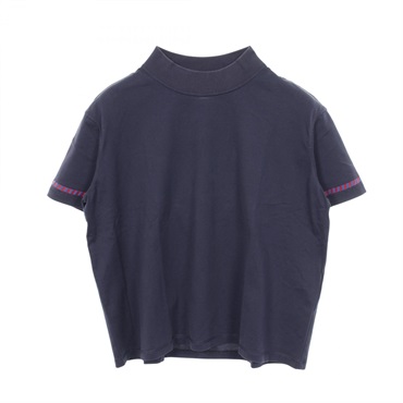 HERMES Canoe Mock Neck T-shirt #36 short sleeves cotton Navy Red Used Women