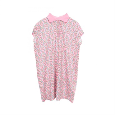 HERMES Canoe Polo Shirt French Sleeves Print Dress #40 3E4512DB cotton Pink Used