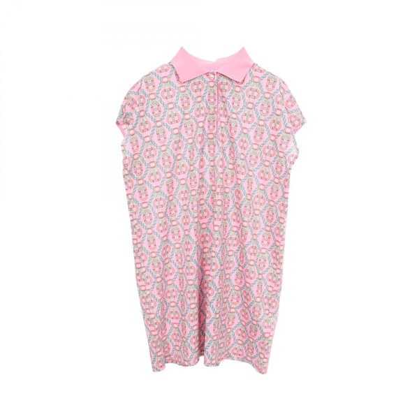 HERMES Canoe Polo Shirt French Sleeves Print Dress #40 3E4512DB cotton Pink Used