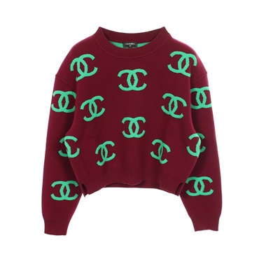CHANEL COCO Mark Crew neck Knitwear Sweater #36 P70525K10076 cashmere Bordeaux
