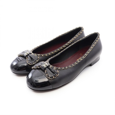 CHANEL COCO Mark Ribbon Pumps Shoes #38 G45897 leather Patent leather Black Used