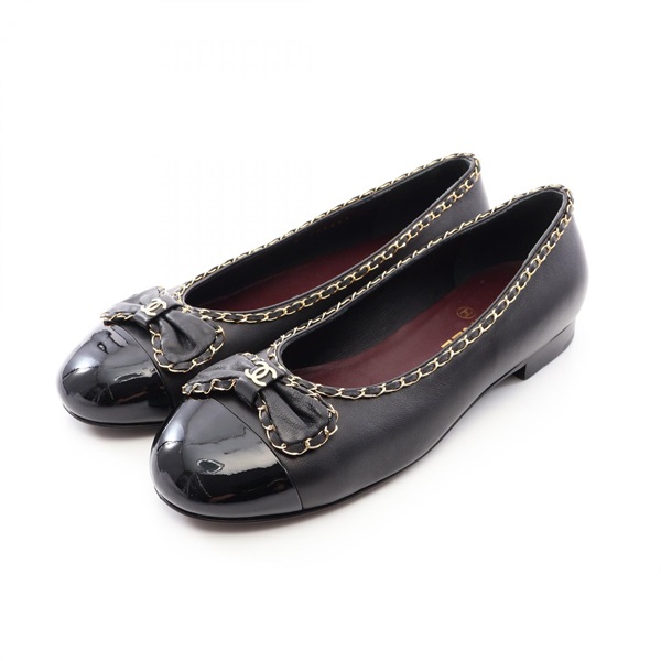 CHANEL COCO Mark Ribbon Pumps Shoes #38 G45897 leather Patent leather Black Used