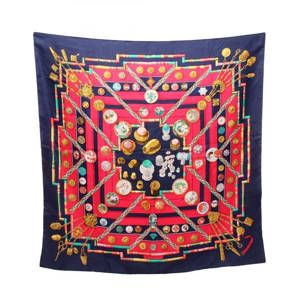 HERMES Carre90 Petite Main Scarf Silk Navy Pink Multicolor Used Women