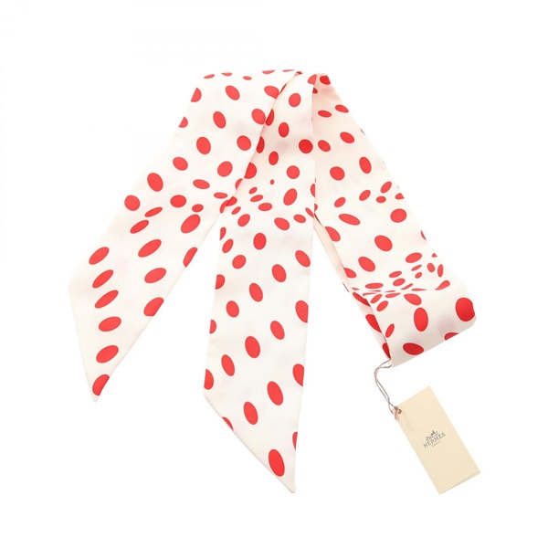 HERMES Twilly HOLA FLAMENCA Scarf Silk White Red Used Women