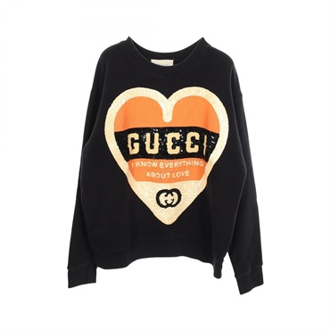 GUCCI Interlocking G Heart Sequins Sweatshirt #XS cotton Black Orange Used GG