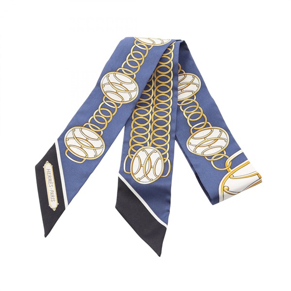 HERMES Twilly LIFT PROFILE Scarf silk Navy Black Multicolor Used Women