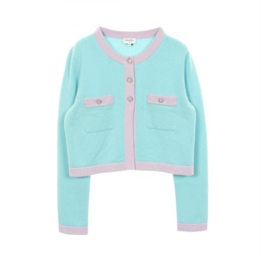 CHANEL COCO Mark Button Cardigan Sweater #38 cashmere Blue Purple Used Women