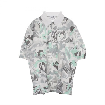 HERMES PUZZLE VEGETAL Polo Shirt cotton White Gray Green White Used mens size M