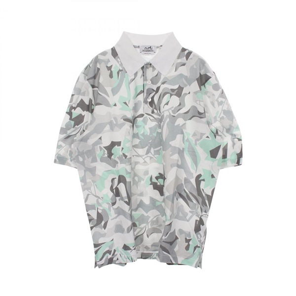 HERMES PUZZLE VEGETAL Polo Shirt cotton White Gray Green White Used mens size M