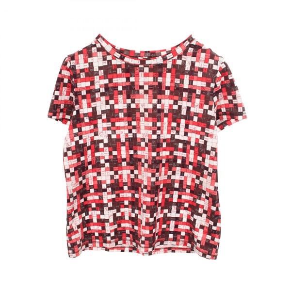 HERMES BOLDUC AU CARRE Short sleeve T-shirt #42 cotton Red Brown White used