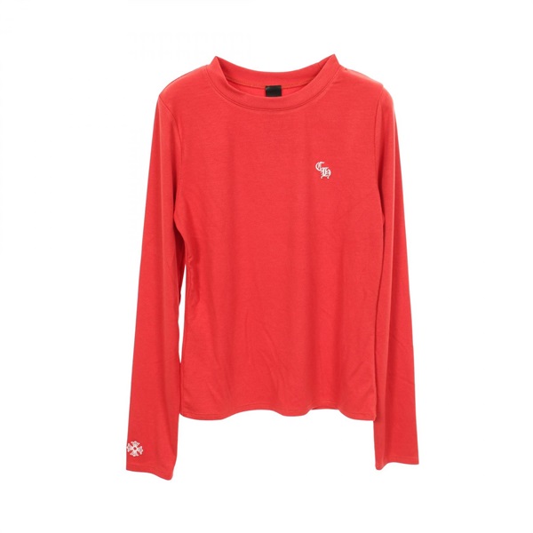 CHROME HEARTS Logo Embroidery Rib Long-sleeved Shirt Top Rayon Red Used size S