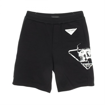 PRADA Logo print Pants Shorts UJP195 S221 10IO cotton Black Used mens #M