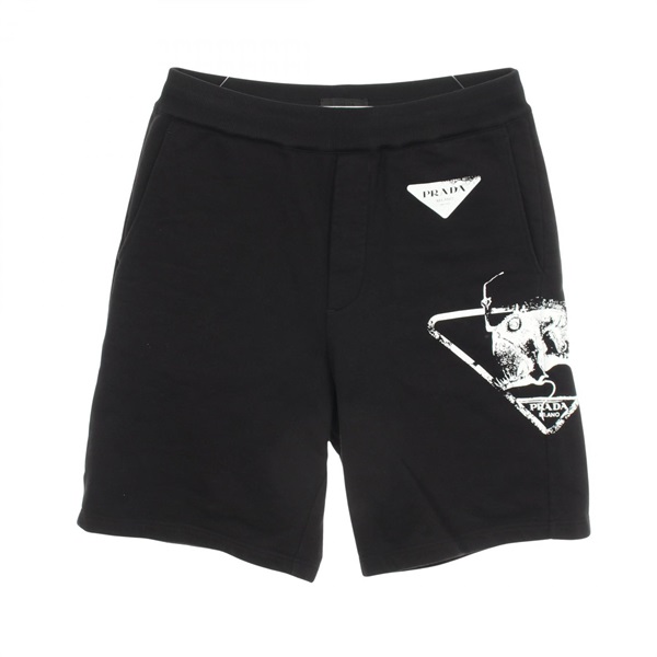 PRADA Logo print Pants Shorts UJP195 S221 10IO cotton Black Used mens #M