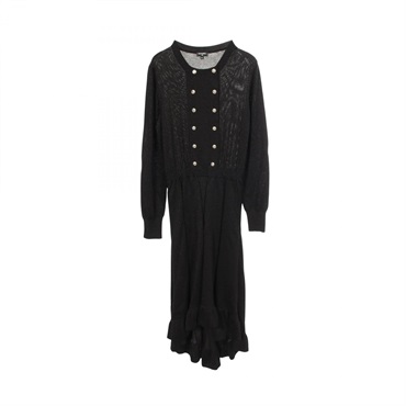 CHANEL COCO Mark Button Long Sleeve Dress #40 P65615K61308 silk Viscose Cashmere