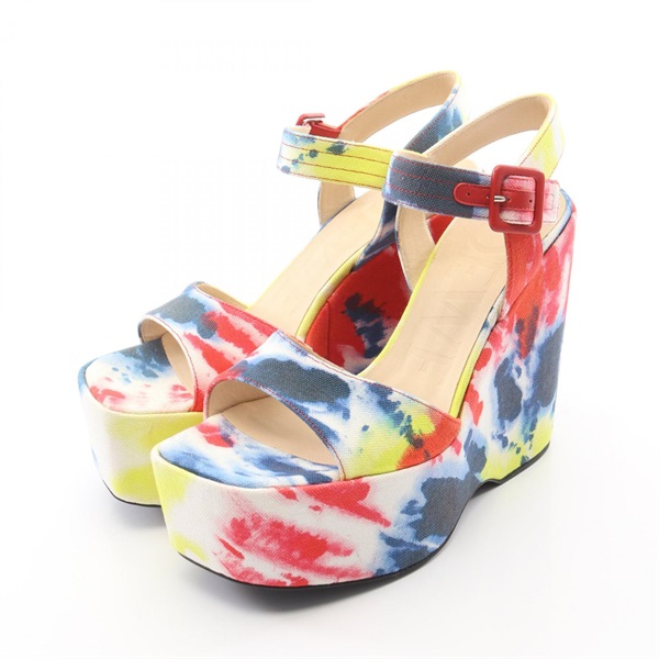 LOEWE Wedge soles Tie-dye Sandals Shoes #38 canvas leather Multicolor Used Women
