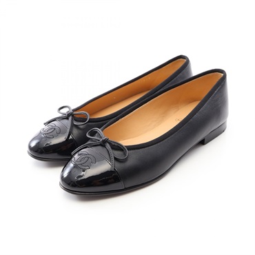 CHANEL BALLERINA Pumps Flat Shoes #37 leather Patent leather Black Used Women
