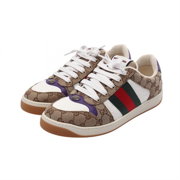 GUCCI Screener GG Canvas Sherry Line Sneakers Shoes #8 1/2 canvas Beige Brown