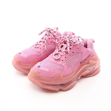 BALENCIAGA Triple S Mesh Sneakers Shoes 544351 Fabric Pink Used Women #JP 24cm