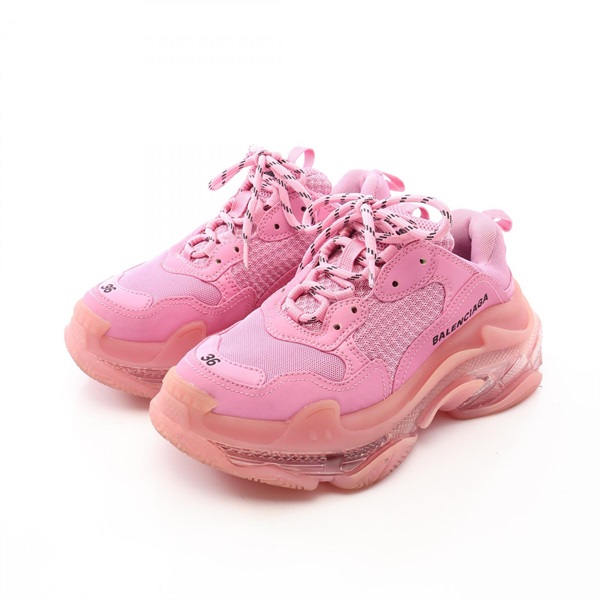 BALENCIAGA Triple S Mesh Sneakers Shoes 544351 Fabric Pink Used Women #JP 24cm