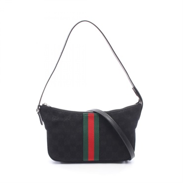 GUCCI Lunetta Small Crossbody GG Canvas Shoulder Bag leather Black Preowned