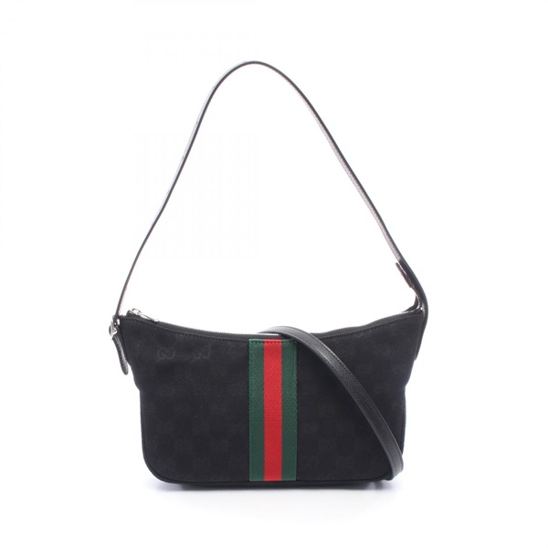 GUCCI Lunetta Small Crossbody GG Canvas Shoulder Bag leather Black Preowned