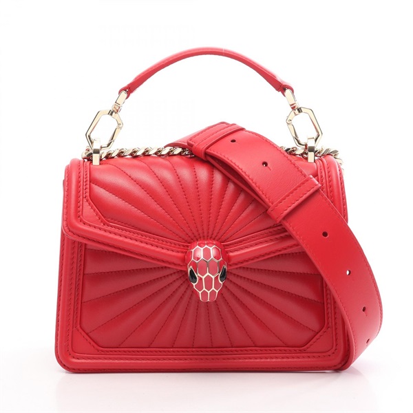 BVLGARI Serpenti Diamond Blast Shoulder Crossbody Handbag leather Red Used Women