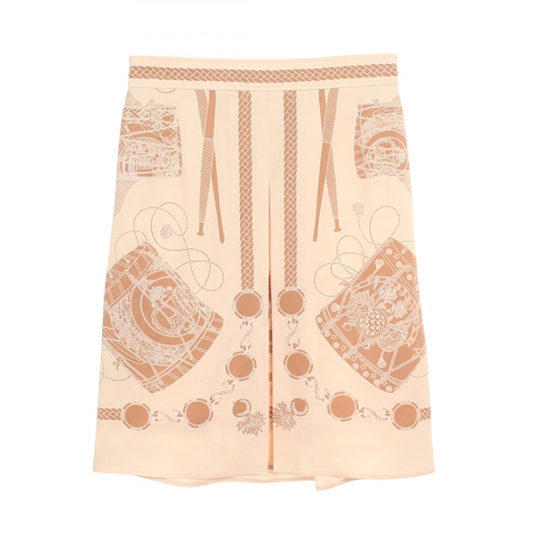 HERMES LES TAMBOURS skirt #36 3H0305D1 silk Beige Brown Used Women