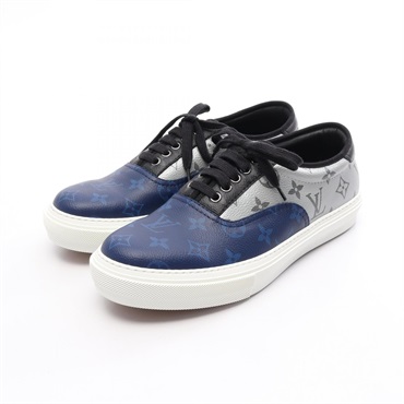 LOUIS VUITTON Trocadero line Sneakers Shoes #8 canvas leather Navy Silver mens