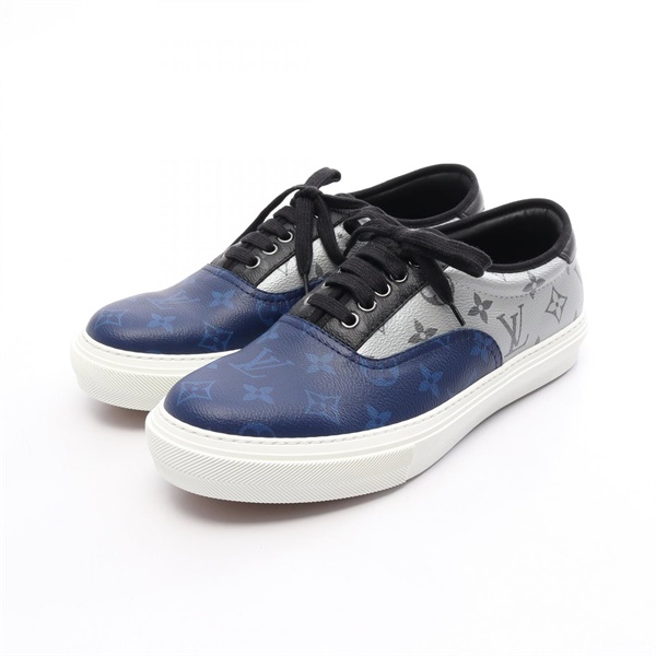 LOUIS VUITTON Trocadero line Sneakers Shoes #8 canvas leather Navy Silver mens