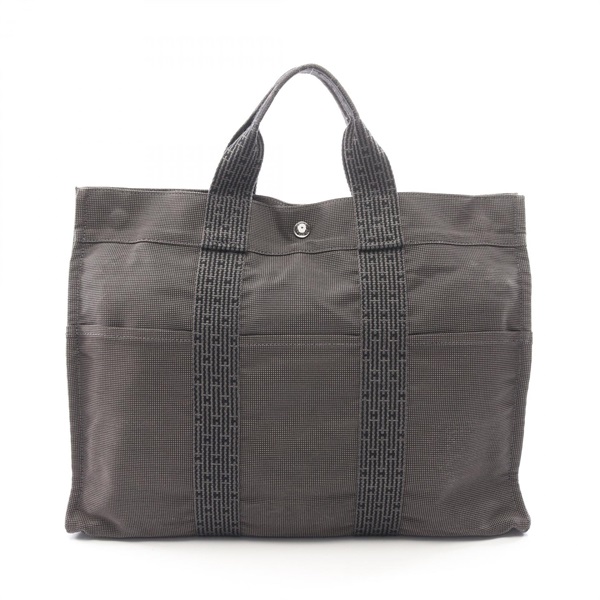 HERMES HerlineMM Hand Tote Bag Nylon canvas Gray Used unisex SHW
