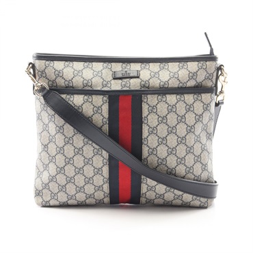 GUCCI GG Supreme Shelly Line Shoulder Bag 388926 Canvas leather Beige Navy Used