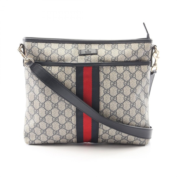 GUCCI GG Supreme Shelly Line Shoulder Bag 388926 Canvas leather Beige Navy Used
